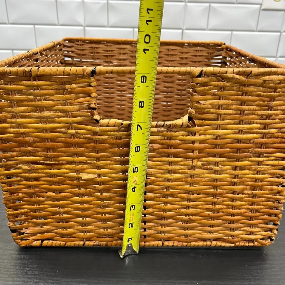 Collapsible Woven Storage Bin Basket Organizer Container 13x13x9 Wicker Rattan